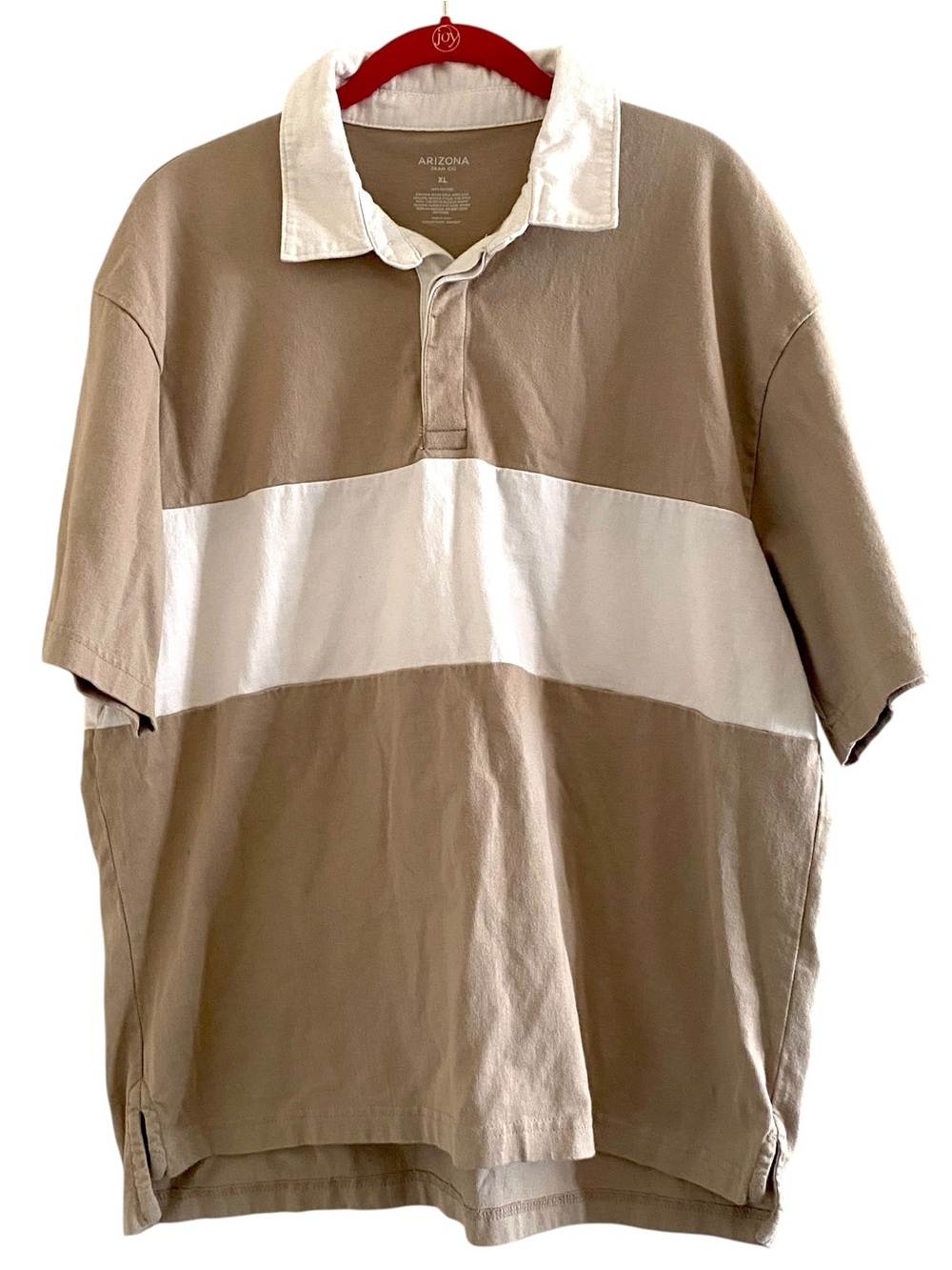 Arizona Jean Company Men’s XL Tan and White Rugby Polo Shirt